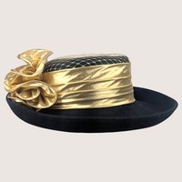 Vintage Sonni San Francisco Black Wool Metallic Gold Cocktail Brim Hat