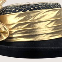 Vintage Sonni San Francisco Black Wool Metallic Gold Cocktail Brim Hat