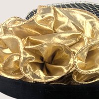 Vintage Sonni San Francisco Black Wool Metallic Gold Cocktail Brim Hat