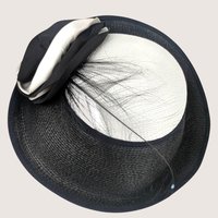 Vintage Jody G for Sylvia Black and White Straw Cocktail Brim Hat