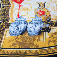 Vintage Huali Silk Scarf Asian Ginger Jar Print