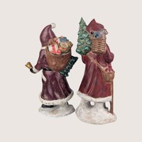 Vintage Pair Hand Painted Old World Santa Figures