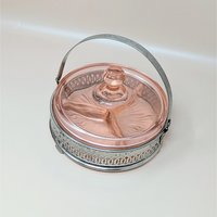 1930s Pink Depression Glass Covered Bowl