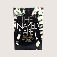 The dust jacket cover of The Naked Ape hardcover book by Desmond Morris featuring a black silhouette with colorful abstract accents.
