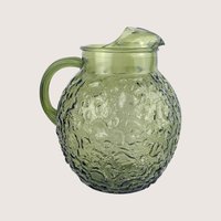 1970s Anchor Hocking Lido Milano Green Glass Ball Pitcher