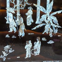 1960s Vietnamese Mother of Pearl Inlay Lacquer Wall Panel Paired Piece