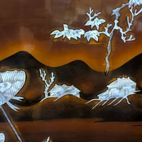 1960s Vietnamese Mother of Pearl Inlay Lacquer Wall Panel Paired Piece