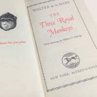 1966 The Three Royal Monkeys Walter de la Mare Hardcover Book
