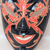 1980s Handmade Red and Black Mask Wall Art