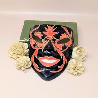 1980s Handmade Red and Black Mask Wall Art