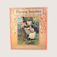 A vintage hardcover interactive children's book cover featuring an illustration of Victorian children reading outdoors.