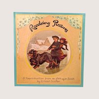 A vintage hardcover interactive book cover featuring an illustration of two Victorian children and a dog in winter.