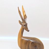 1960s Hand Carved Wood Seated Gazelle Figurine