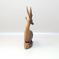 1960s Hand Carved Wood Seated Gazelle Figurine