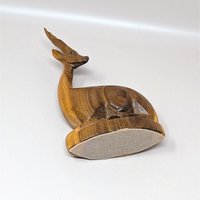 1960s Hand Carved Wood Seated Gazelle Figurine