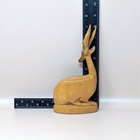 1960s Hand Carved Wood Seated Gazelle Figurine