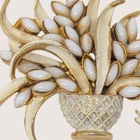 1960s ART White Cabochon Flower Basket Brooch