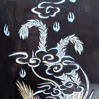Vintage Asian Lacquer Mother of Pearl Phoenix Wall Panel