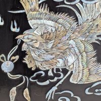 Vintage Asian Lacquer Mother of Pearl Phoenix Wall Panel