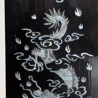 Vintage Asian Lacquer Mother of Pearl Dragon Wall Panel