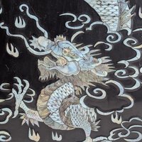 Vintage Asian Lacquer Mother of Pearl Dragon Wall Panel
