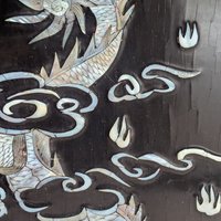 Vintage Asian Lacquer Mother of Pearl Dragon Wall Panel