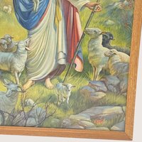 Vintage Framed Jesus The Good Shepherd Lithograph Print