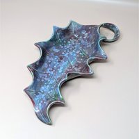 1970s Handmade Ceramic Holly Leaf Dish