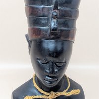1970s Hand Carved Wood Queen Nefertiti Bust