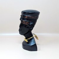 1970s Hand Carved Wood Queen Nefertiti Bust