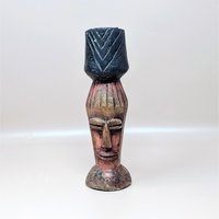 1970s Hand Carved Wood Candlestick Holders Pair