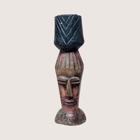 1970s African Hand Carved Wooden Figural Candlestick Holder Pair