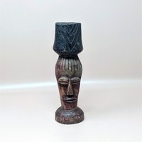 1970s Hand Carved Wood Candlestick Holders Pair