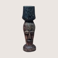1970s African Hand Carved Wooden Figural Candlestick Holder Pair