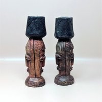 1970s Hand Carved Wood Candlestick Holders Pair