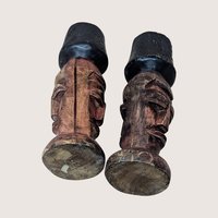 1970s African Hand Carved Wooden Figural Candlestick Holder Pair