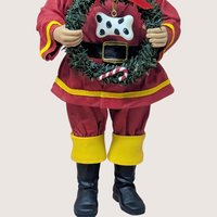 1990s Fabriche Kurt Adler Stiffened Fabric Fireman Santa Figurine