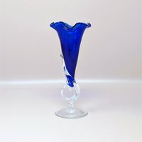 1989 Dan Dechard Signed Studio Art Glass Cobalt Blue Trumpet Vase