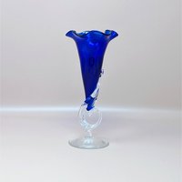1989 Dan Dechard Signed Studio Art Glass Cobalt Blue Trumpet Vase