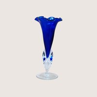 1980s Dan Dechard Signed Studio Art Glass Vase Cobalt Blue Trumpet