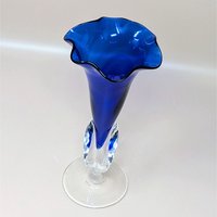 1989 Dan Dechard Signed Studio Art Glass Cobalt Blue Trumpet Vase