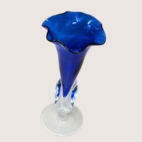 1980s Dan Dechard Signed Studio Art Glass Vase Cobalt Blue Trumpet