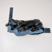1994 Hand Painted Ceramic Black Panther on Rock Figurine