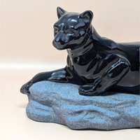 1994 Hand Painted Ceramic Black Panther on Rock Figurine