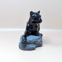 1994 Hand Painted Ceramic Black Panther on Rock Figurine