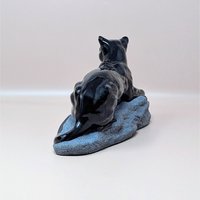 1994 Hand Painted Ceramic Black Panther on Rock Figurine