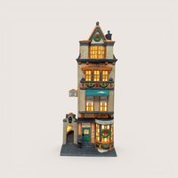 A handpainted porcelain Dept 56 The Doctors Office building on a linen background