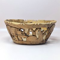 1980s Hand Carved Wood Safari Animal Bowl and Utensils Set
