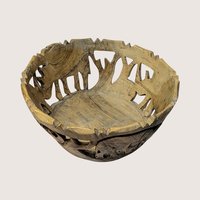 1970s Hand Carved Wooden Safari Salad Bowl and Rhino Utensils Set