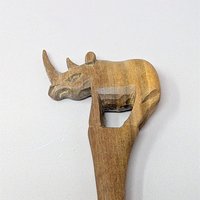 1980s Hand Carved Wood Safari Animal Bowl and Utensils Set